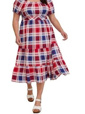 torrid Red, White & Blue Plaid Midi Dress - Size 2X